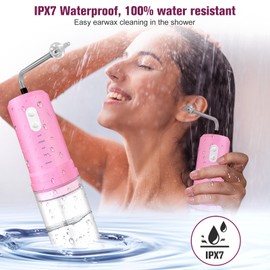 Ear Wax Removal, Electric Ear Irrigation Flushing System, Water Powered Ear Cleaner with 4 Pressure Modes, 6 Reusable Replacement Tips, Safe and Effective Ear Cleaning Tool for Adults (Pink)