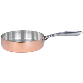 Berghoff Vintage Tri-Ply Copper 9.5in Deep Skillet, Polished, Long Ergonomic Shaped Handle, 3-layer Base, Gold