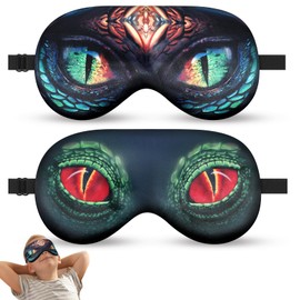 2 Pcs Sleep Mask for Kids Boys, Silk Eye Covers for Sleeping, Adjustable Strap & Light Blocking Design, Adult Children's Bedtime Blindfold for Travel and Home Use (Red Dinosaur Eyes)