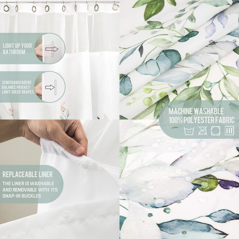 Tititex No Hooks Snap in Liner Tan Eucalyptus Leaves Shower
