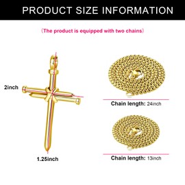DXNQ 2 PCS Nail Cross Pendant for Men, Christian Auto Cross Hanging Ornament with 3 Nails, Stainless Steel Religious Cross Chain for Car Rear View Mirror Hanging, Car Accessories (Golden)