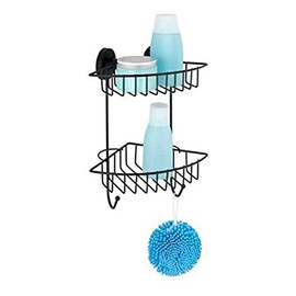 WENKO Rinconera Doble Vacuum-Loc Bari Black, Alloy Steel, 22,5 x 29,5 x 16 cm