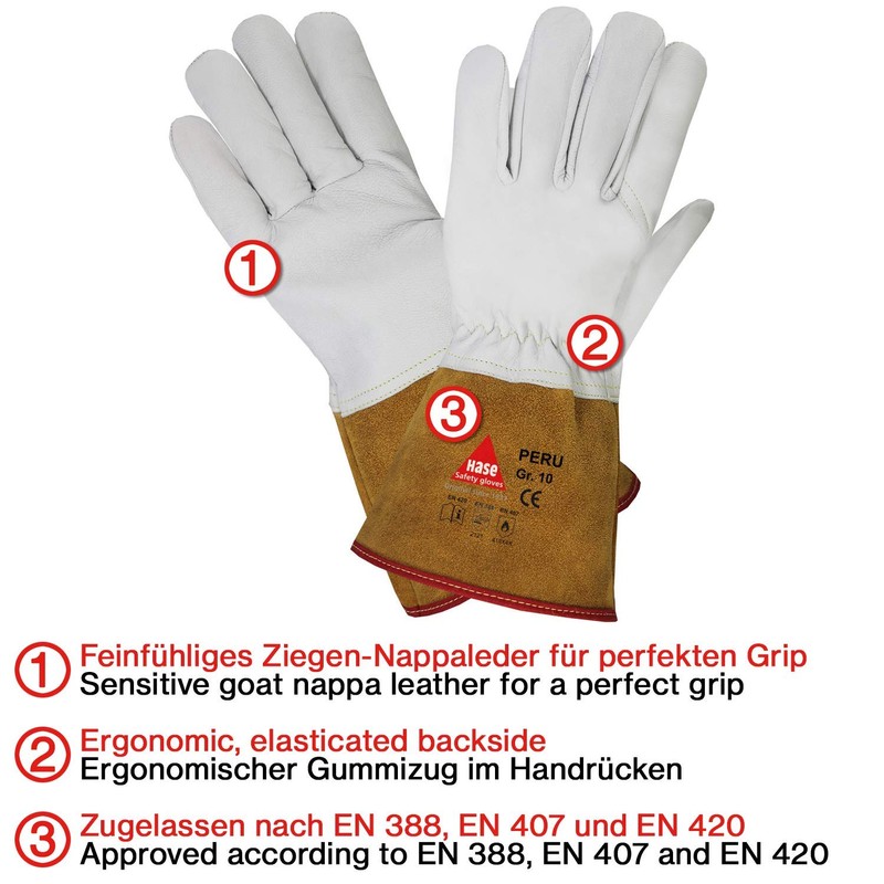 Hase Safety Peru Light Welding Gloves EN388 EN420 EN407 Welding