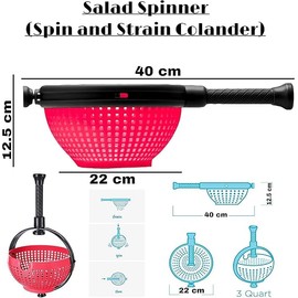 Pro Home Salad Spinner Lettuce Spinner Large Salad Dryer Washer BPA-Free Easy to Spin Vegetable Washing Basket Fruit Drainer Easy to Use Collapsible Handle (Red)