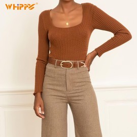 WHIPPY Women's Belt for Jeans Pants Fashion Leather Waist Belts with Gold Buckle Brown, M