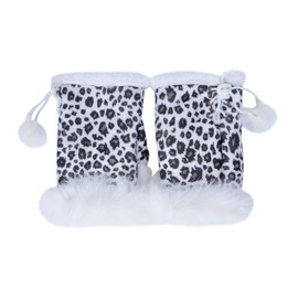 ZLYC Women Teen Classic Winter Warm Rabbit Fur Hands Wrist Fingerless Gloves Mittens (Leopard White)