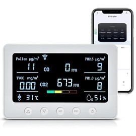 GZAIR PT02 Plus Wi-Fi Air Quality Monitor Detects Pollen, TVOC, CO, CO2, PM2.5, 1.0, Temp. and RH, IoT Controller, Smart Home