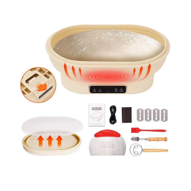 XPXKJ Heating Bread Proofing Basket Set Foldable Thermostatic Silicone Bowl