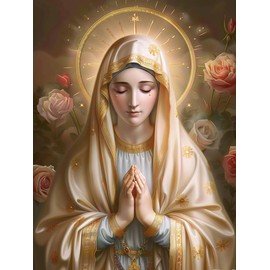 MaiYiYi Virgin Mary Diamond Painting by Numbers, 5D Full Round Drill Virgin Mary Flower Diamond Painting Cross Stitch Kit, Pray Diamond Painting Set for Adult Home Wall Art Decor (30X40 CM)