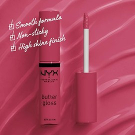 NYX PROFESSIONAL MAKEUP Butter Gloss - Brillo de labios antiadherente, tarta de queso de fresa (rosa cálido)