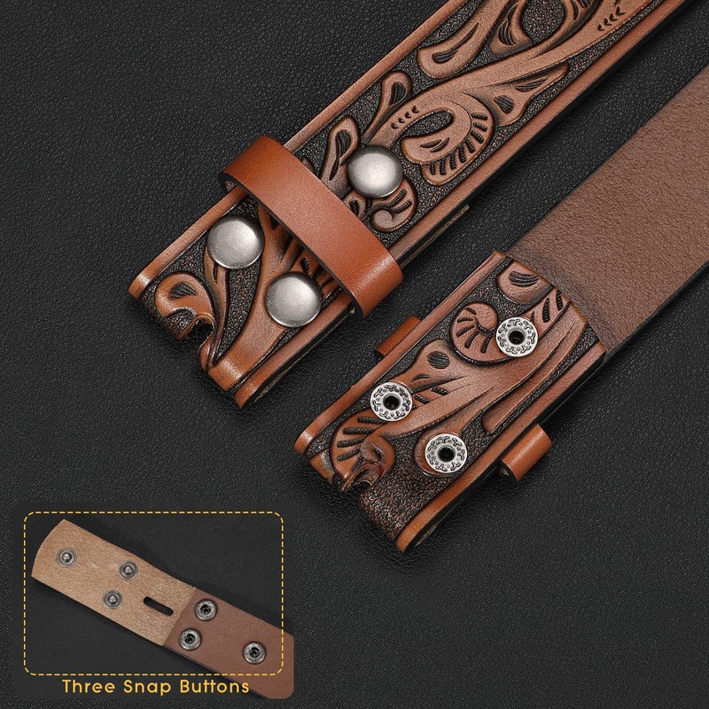 SANSTHS 2 Pack Western Belts for Men without Buckle, Cowboy