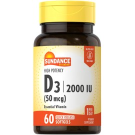 Sundance Vitamin D3 2000 IU | 60 Quick Release Softgels | High Potency | Non-GMO and Gluten Free Supplement