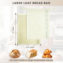 STRAODTIC Reusable Beeswax Bread Bags for Homemade Bread (2-Pack）– 12.5” x 17” XL Sourdough Bread Storage Bags, Beeswax Food Bags for Loaf, Sourdough, Freezer & Pantry Use