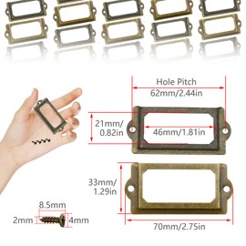 Ruidee Pack of 30 Metal Label Frames Vintage 70 x 33 mm Labels Card Frame Holder Furniture Drawer Label Holder with Screws Name Plate Label Frame for Office Library (70 x 33 mm/Bronze)