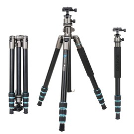 BONFOTO Portable Aluminum Alloy B674A Lightweight Camera Travel Tripod Monopod with Ball Head for DSLR (Bronze Grey)