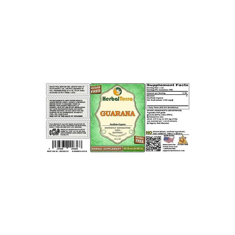 Guarana (Paullinia Cupanais) Glycerite, Dried Seeds Alcohol-FREE Liquid Extract (Brand