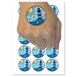 Lighthouse Sea Ocean Waves Temporary Tattoo Water Resistant Fake Body Art Set Collection - 54 1" Tattoos (1 Sheet)