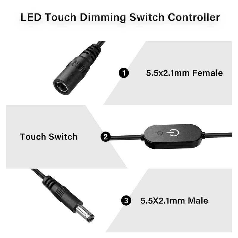 GINTOOYUN 2pcs LED Touch Inline Dimmer Switch DC 12V 3A