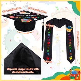 Jetec 2025 Kindergarten Graduation Cap and Printed Graduation Stole Sash Preschool Kindergarten Graduation Gifts for Kids (Black Sash, Stylish Style)