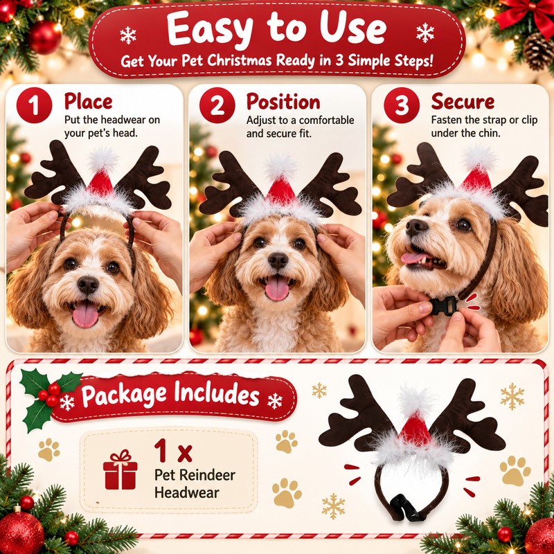 Reindeer Antler Pet Headband for Dogs & Cats – Christmas