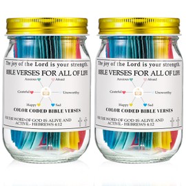 Lunmon 2 Pcs Bible Verses Jar, Bible Verses Jar for Emotions and Feelings, Glass Scripture Prayer Jar with 72 Pcs Coloring Scripture Cards Christian Bible Church Biblical Gift (Read Me When)