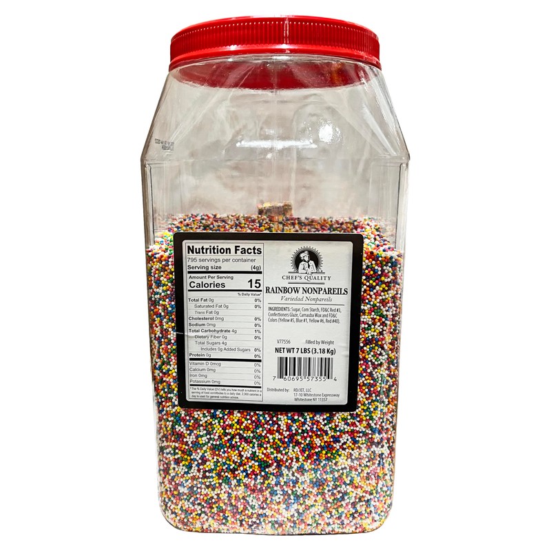 Chef's Quality Nonpareils Rainbow Sprinkles 7 Pounds For Decorating &