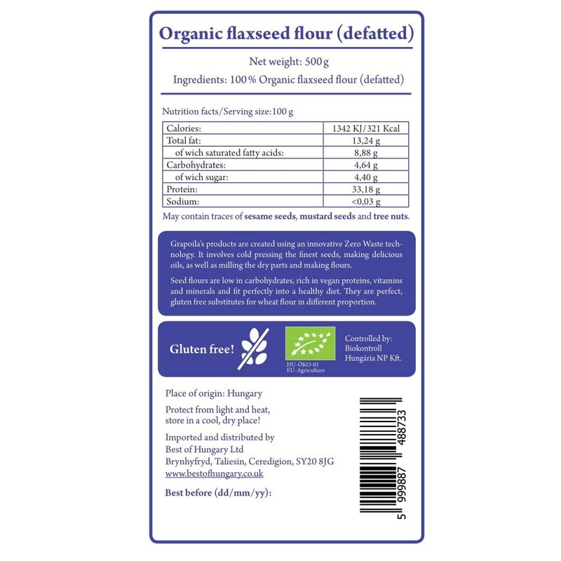 Organic Ground Golden Flaxseed / Milled Linseed 500g - Gluten
