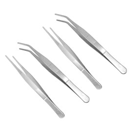 Joyangy 4-Pack 7" Stainless Steel Tweezers, Precision Serrated Straight and Curved Tip for Cooking/Crafts/Terrarium (Non-Slip)