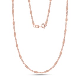AFFY Bead Station Necklace for Women Italian Crafted 1.34 mm Curb Link Chain Necklace with Spring Ring Clasp in 14K Rose Gold Over 925 Sterling Silver
