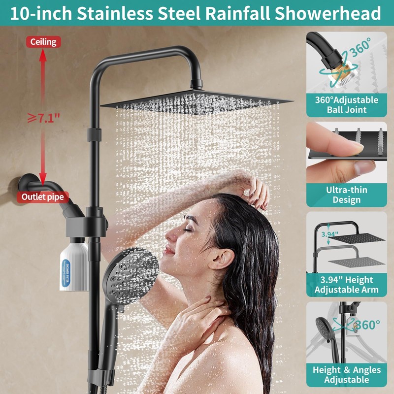 MIAOHUI High Pressure Rain Shower Head with 7 Settings Handheld