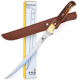 DRAGON RIOT Fillet knife 7.5 inch Professional Boning Knife for Filleting Japanese Stainless Steel Fish Knife with Ergonomic Handle Super Sharp Boning Blade for Meat Poultry Cutting Indoor or Outdoor