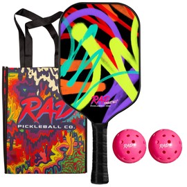 RAD Madsteez Graffiti Pro Pickleball Paddle Set – USAPA Approved – T700 Carbon Fiber Surface & 16mm Full-Cell Polypropylene Honeycomb Core for Power & Control – Includes Outdoor Pickleballs & Tote Bag