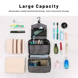 Lanola Toiletry Bag for Men & Women Hanging Hygiene Bag for Travel Water Resistant Dopp Kit with Divider and Handle for Cosmetics Brushes Tools Shaving Bag for Toiletries Accessories (Grey)