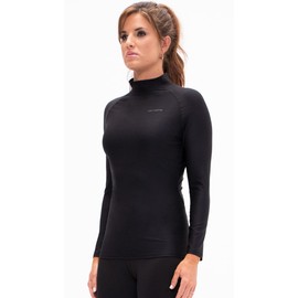 DEVOPS Women's Compression Turtle Neck Long Sleeve Athletic Shirts (X-Large, Black/Red/Navy)