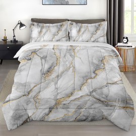 Pamnest Comforter Set Twin Size, Marble Black Gold Retro Stone Soft 2 Pcs Bedding for Kids and Adults, Gray Vintage Comforter Set with Pillowcase, for Bedroom Bed Decor