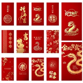 Faccito 72 Pcs 2025 Chinese New Year Red Envelopes Lunar Money Envelopes Chinese New Year Hong Bao Spring Festival Red Packet with 12 Different Pattern Decoration, 6.5 x 3.5 Inches(Snake Style)