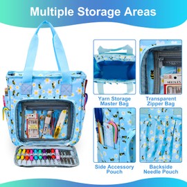 Knitting Storage Bag with Compartments Portable Yarn Storage Tote Large Capacity Crochet Organizer Oxford Cloth Waterproof Yarn Organizer Yarn Crochet Knitting Needle Sewing Bag