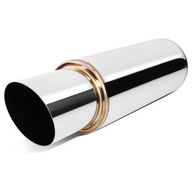 Auto Dynasty Universal 2.5 Inches Straight-Through Muffler with Double Walled Slant Diagonal Cut Tip, Stainless Steel