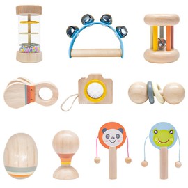Addcean 10 PCS Wooden Baby Toys Set-Organic Infant Rattles Newborns 0-6 Month & Montessori-Inspired Musical Instruments for 0-12 Month - Natural Toddler Developmental Toys