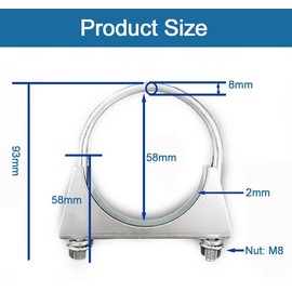 2 Pcs 58mm Exhaust Clamp, Heavy Duty Exhaust Clamps U Clamps, Special Clamp for Exhaust Pipe U-Shaped Galvanized Pipe Clamp, Exhaust U Bolts for 58mm Diameter Exhaust Tail Pipe Clamps