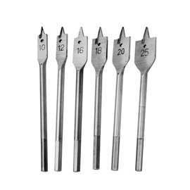 Flat Wood Drill Bit Set, Heavy Duty Carbon Steel Blades for Woodworking, Plywood, Chipboards, 6-Piece Kit with Quick Change Hex Shank