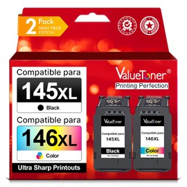 Valuetoner Cartucho de Tinta de Mayor Capacidad para 145XL 146XL Repuesto para Canon 145 146 145XL 146XL PG-145XL CL-146XL Compatible con Canon Pixma TS3110 MG2410 MG2510 MG3010 (1 Negro 1 Color)