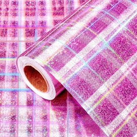 Burymento Pink Wrapping Paper Roll, Metallic Holographic Ray Gift Wrap for Birthday, Valentines, Mothers day, Graduation, Wedding, Fathers day, Baby Shower, Christmas (17 IN x 32.8 FT)