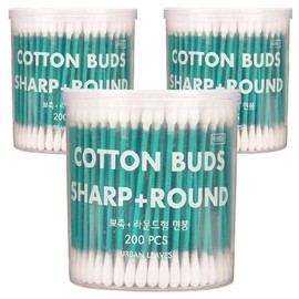 Urban Leaves Beauty Cotton Swabs Round + Pointed, 200 Count, Pack of 3