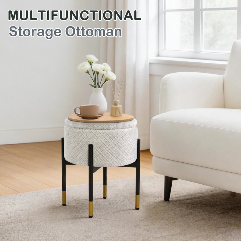 CAROLMADE Round Ottoman with Storage, Velvet Makeup Vanity Stool, Small