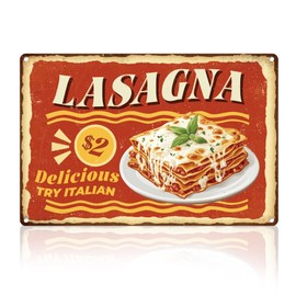 DOODLREAM Lasagna Kitchen Sign Wall Decor Try Italy Delicious Food Restaurant Metal Tin Sign Vintage Poster for Home Dinner Room Cafe Bread Shop Wall Decor Gift 8" x 12"