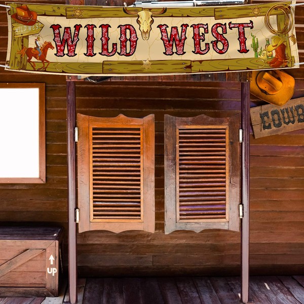 Cowboy Party Decorations Cowboy Banner Western Scene Setters for Cowboy Decorations Party Wooden House Barn Banner Western Party Supplies Wild West Backdrop Background 15.7 x 72 Inch