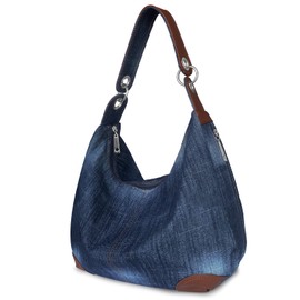Bolso de mano para mujer, vaquero, estilo hobo, Azul oscuro, Talla unica