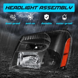 KUIPERAUTO Headlight Assembly Head Lamp Compatible with 2005-2009 Chevy Equinox with Black Housing/Clear lens/Amber Corner w/Bulb