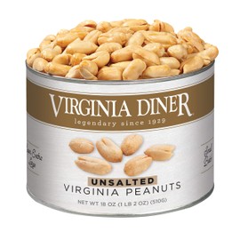 Virginia Diner Unsalted Virginia Peanuts - XL Gourmet Natural Peanuts Non-GMO, Preservative Free Gifts from Virginia Since 1929-18 Oz Can